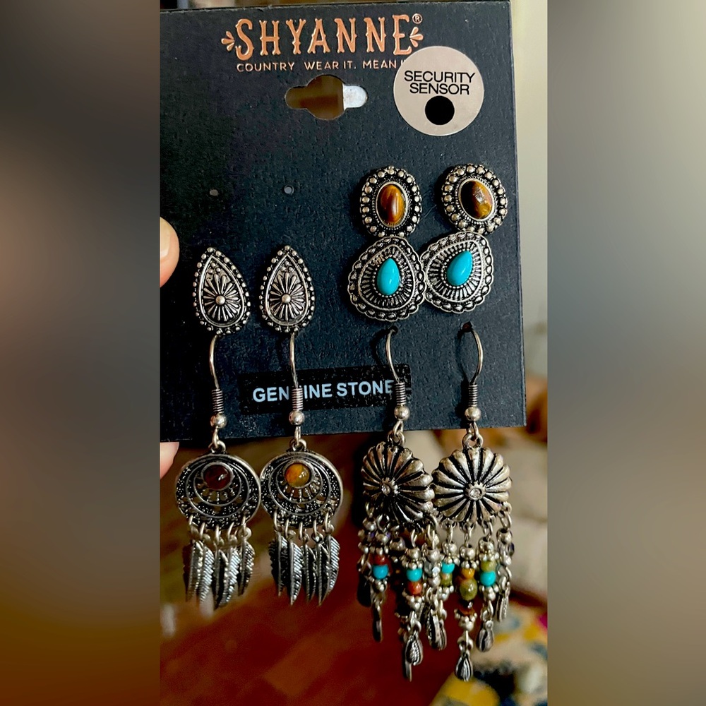 Shyanne turquoise and silver earrings (4 pairs) and bracelet from Boot Barn